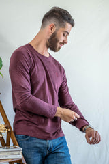 T shirt manches longues en lin bio homme - bordeaux