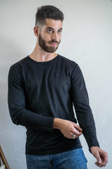 T shirt manches longues en lin bio homme - noir