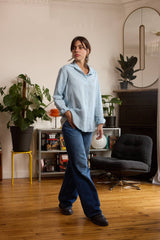 Chemise en lin bleu ciel femme