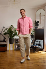 chemise en lin homme rose