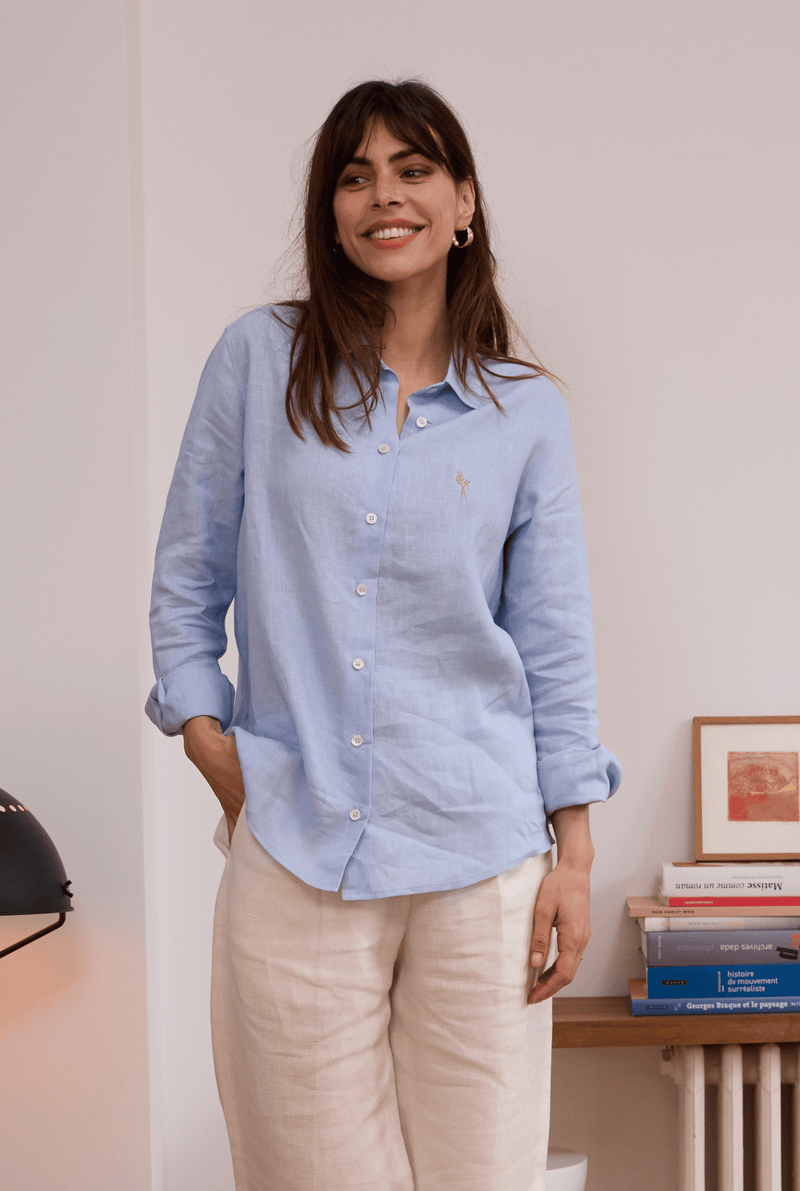 Shops chemise lin bleu femme