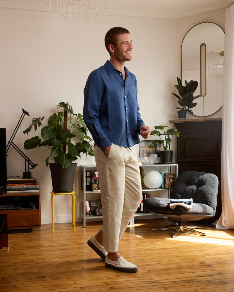 Pantalon en lin beige homme - fluide