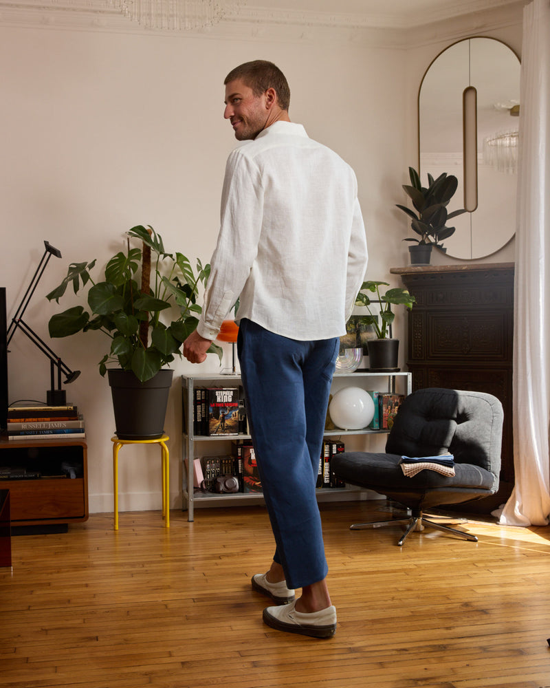 Pantalon en lin bleu homme - fluide