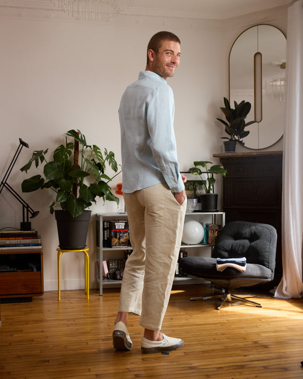 Pantalon en lin beige homme - fluide