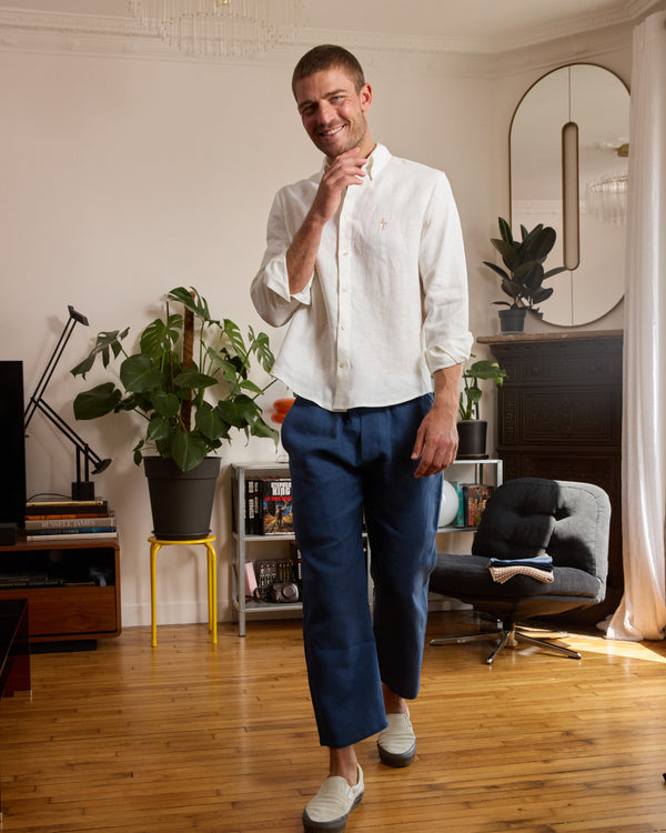 Pantalon en lin bleu homme - fluide