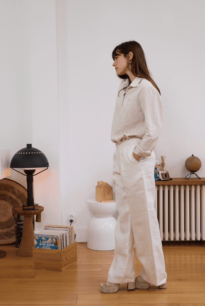 Pantalon femme lin blanc online