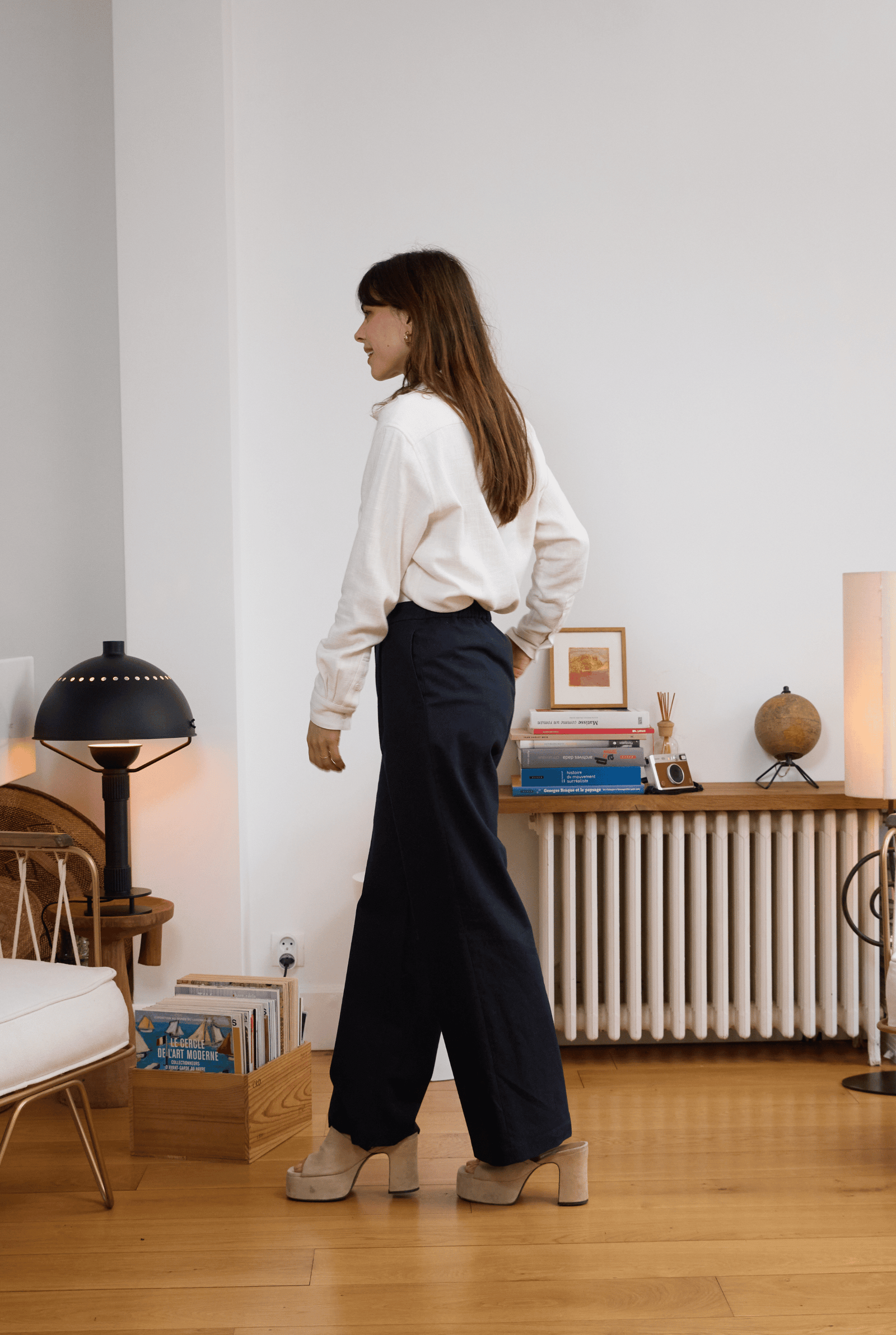Pantalon Large Femme FLAX 100% Lin – Taille L, Bleu Clair, Taille élastique, Occasion