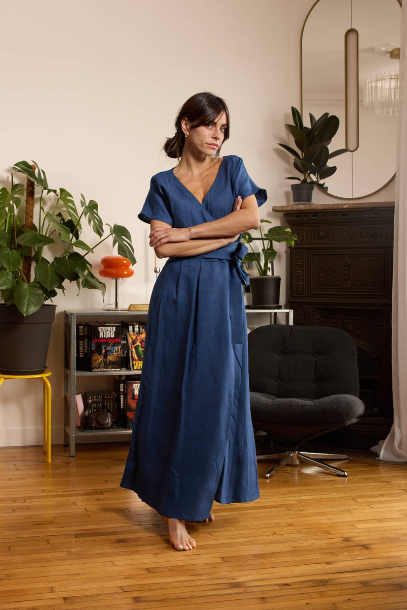 Robe en lin bleu