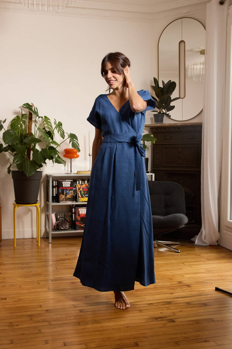 Robe en lin bleu