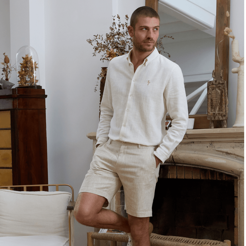 Short en lin homme beige