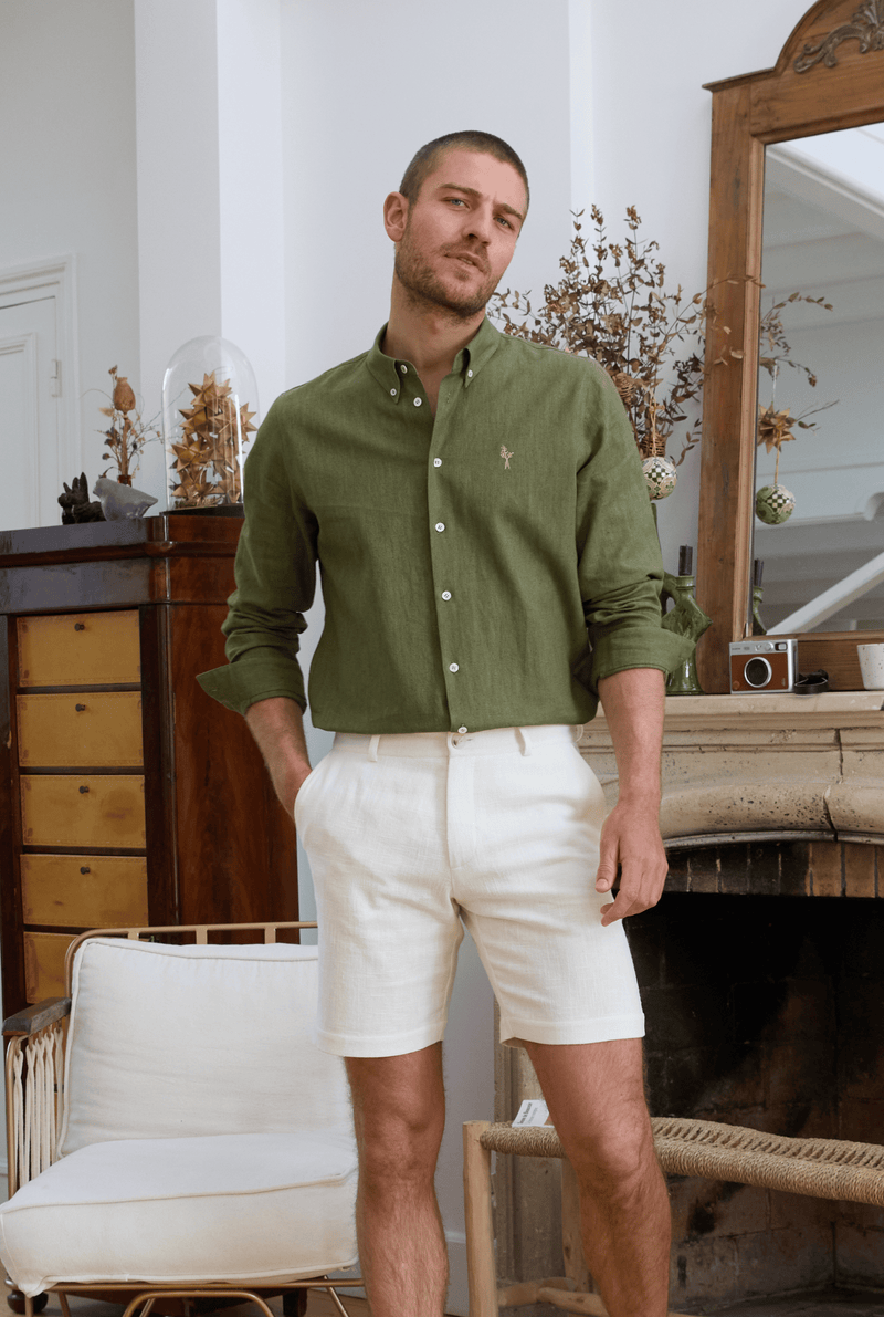 Bermuda en lin et coton Alba grande taille homme Ed Baxter Beige grande Bermuda en lin et coton Alba grande taille homme Ed Baxter Beige grande