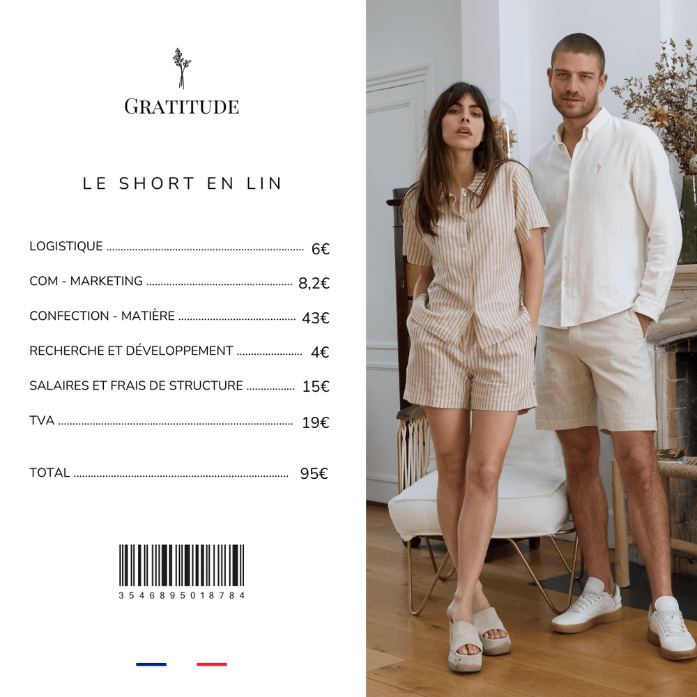 Short rayé irisé en lin - Rayé ocre