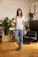 T shirt en lin femme - blanc - col V