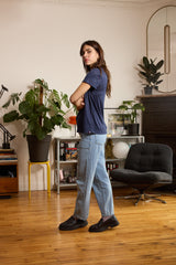 T shirt en lin femme - bleu - col v