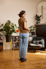 T shirt en lin femme - bronze - col V