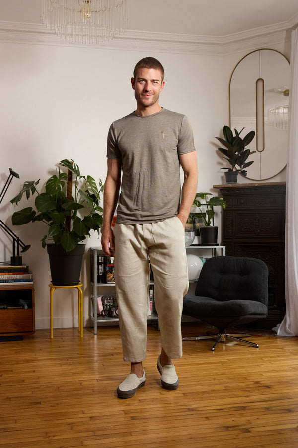 T shirt en lin homme - kaki