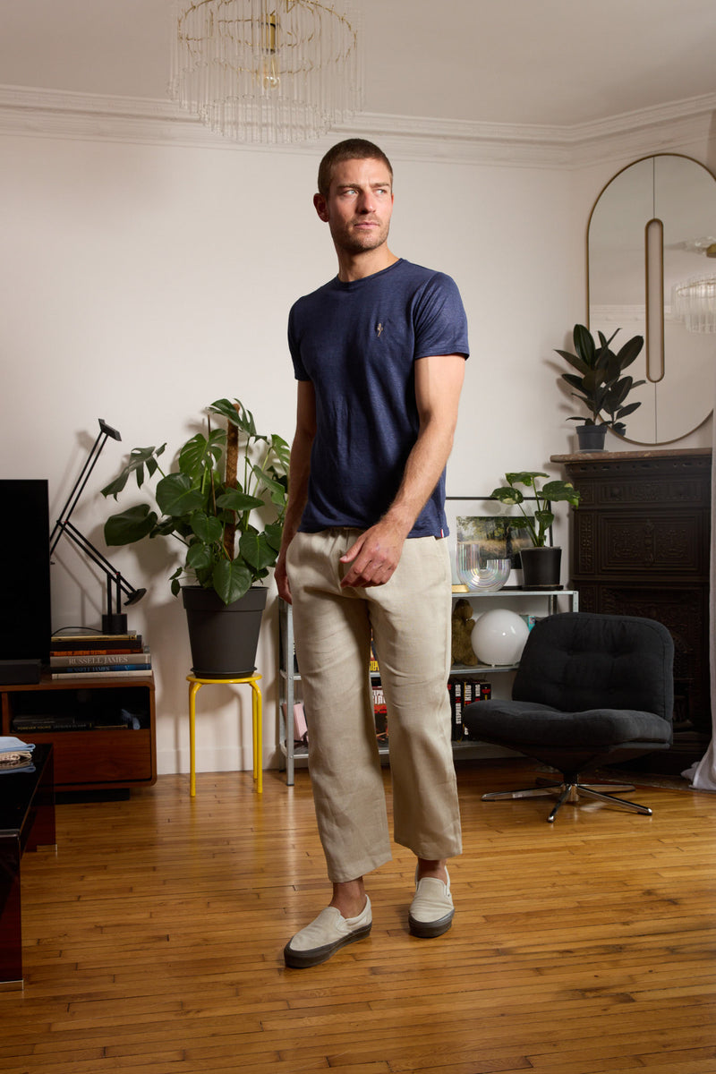 T shirt en lin homme - bleu
