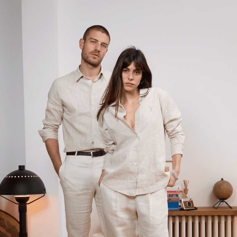 Chemise lin beige homme sale