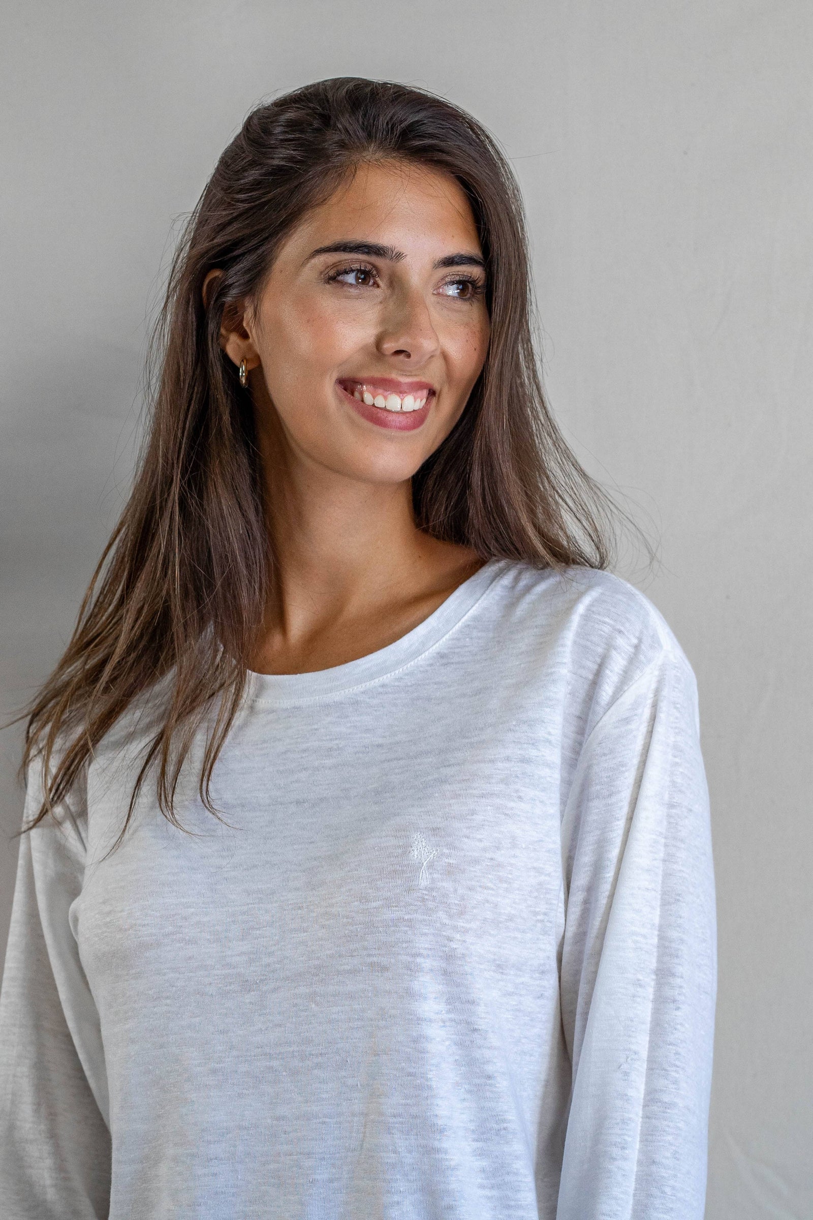 T shirt manches longues en lin bio femme blanc Gratitude